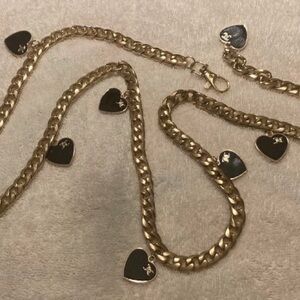 Belt Juicy Couture Gold Chain Black Hearts Charns  M/L 47.5"